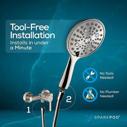 SparkPod 6 Function High Pressure Shower Head 6`` Wide Nickel
