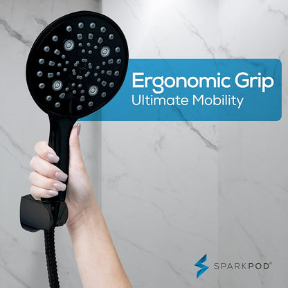 SparkPod 6 Function High Pressure Shower Head   6`` Black