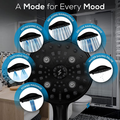 SparkPod 6 Function High Pressure Shower Head   6`` Black