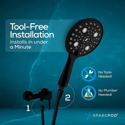 SparkPod 6 Function High Pressure Shower Head   6`` Black