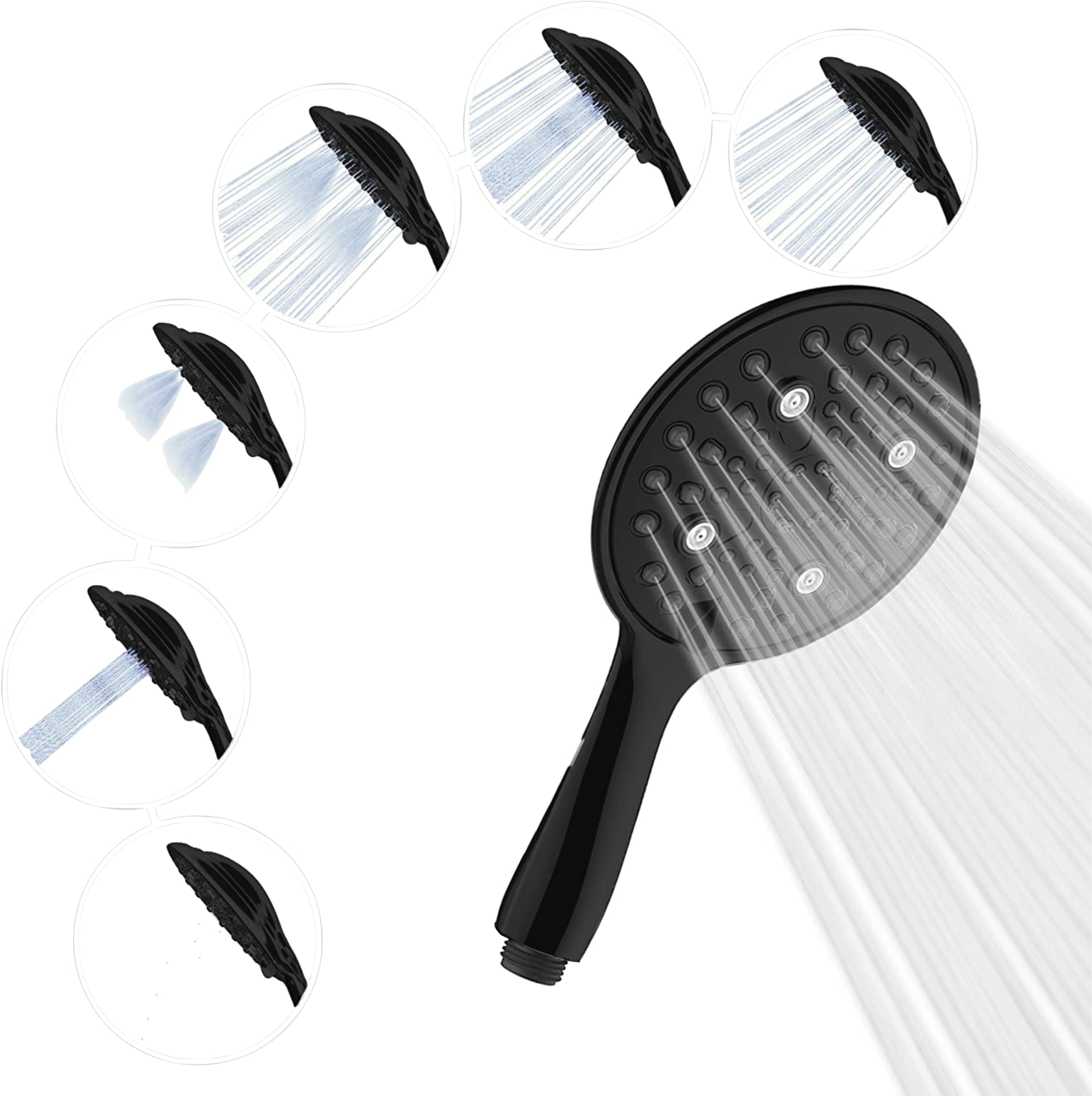 SparkPod 6 Function High Pressure Shower Head   6`` Black