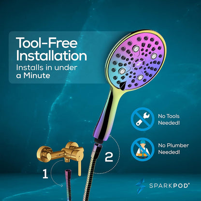 SparkPod 6 Function High Pressure Shower Head Rainbow Colour