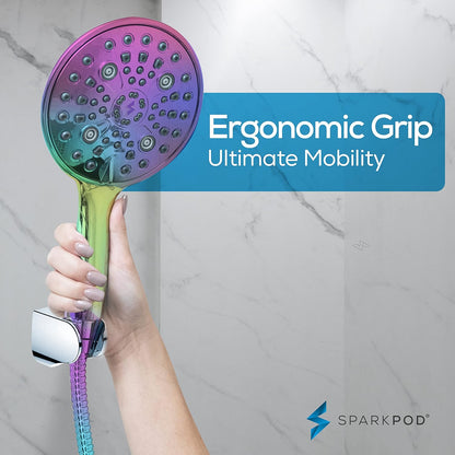 SparkPod 6 Function High Pressure Shower Head Rainbow Colour