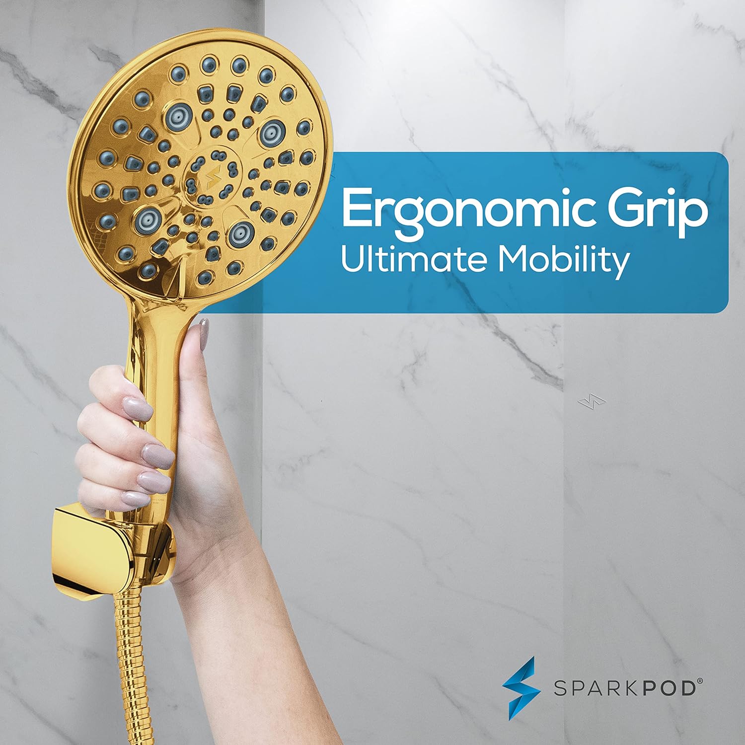 SparkPod High Pressure 6 Function 6`` Shower Head Gold
