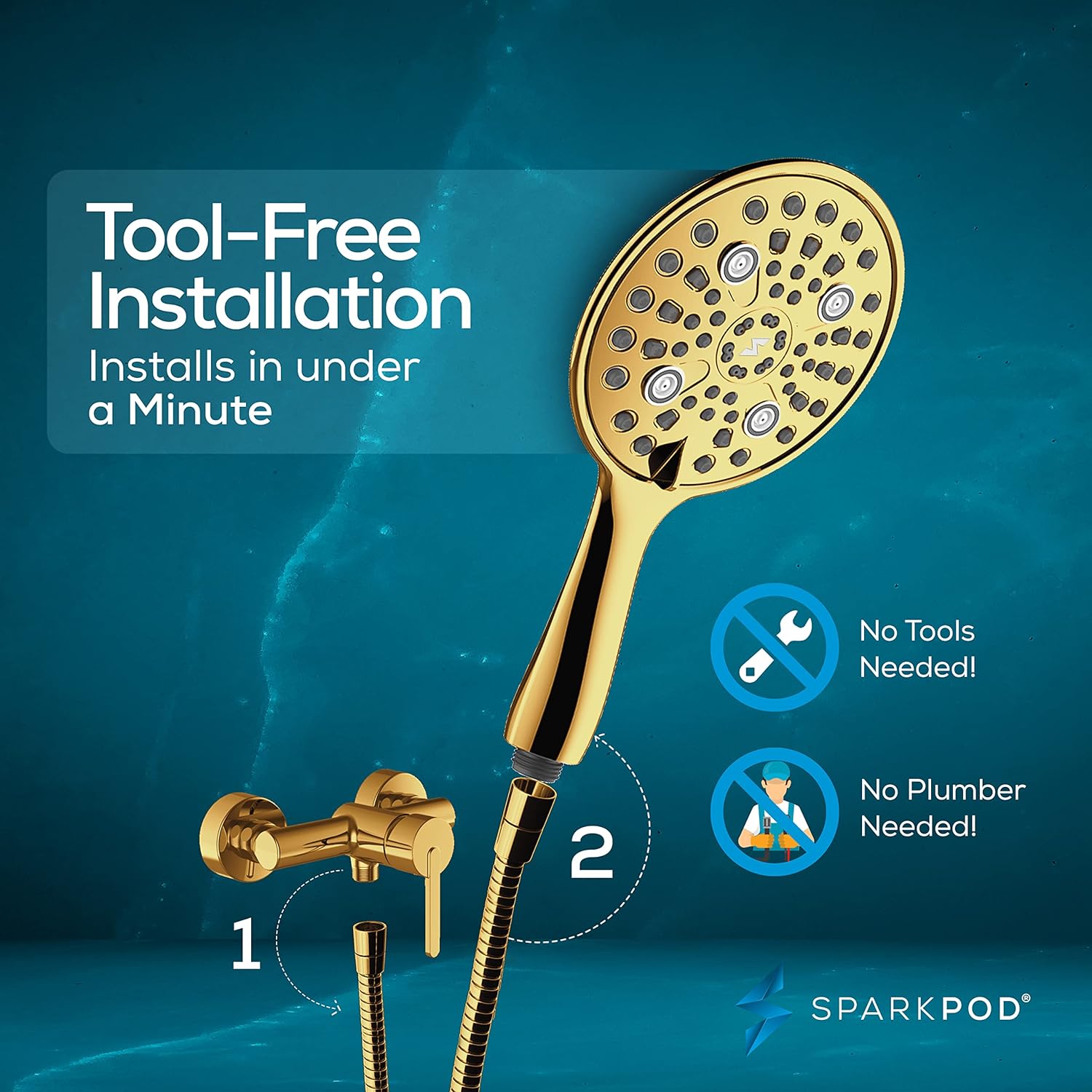 SparkPod High Pressure 6 Function 6`` Shower Head Gold