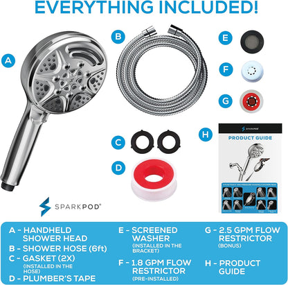SparkPod 5`` 9 Spray Setting Shower Head with On/Off Chrome