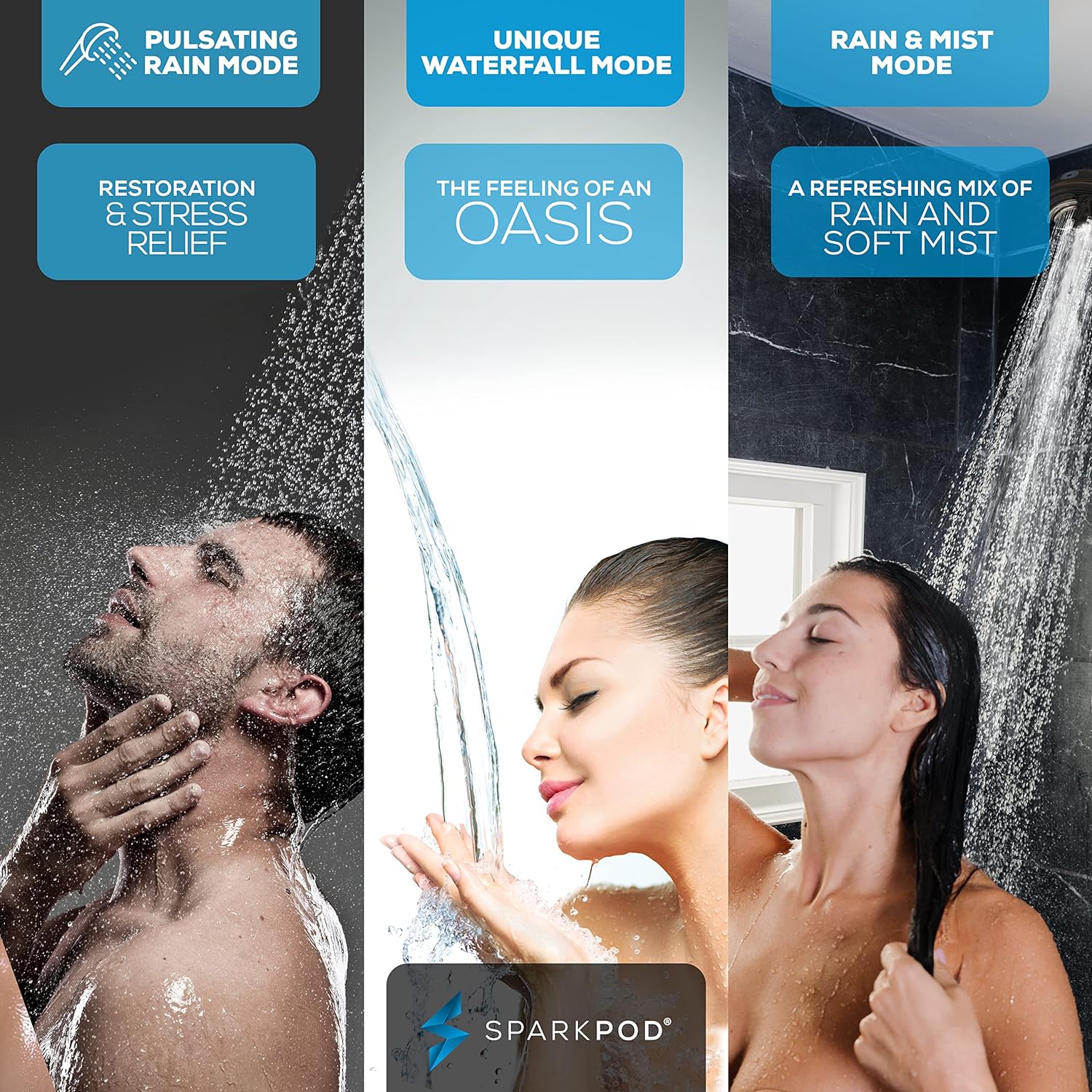 SparkPod 5`` 9 Spray Setting Shower Headwith On/Off Bronze