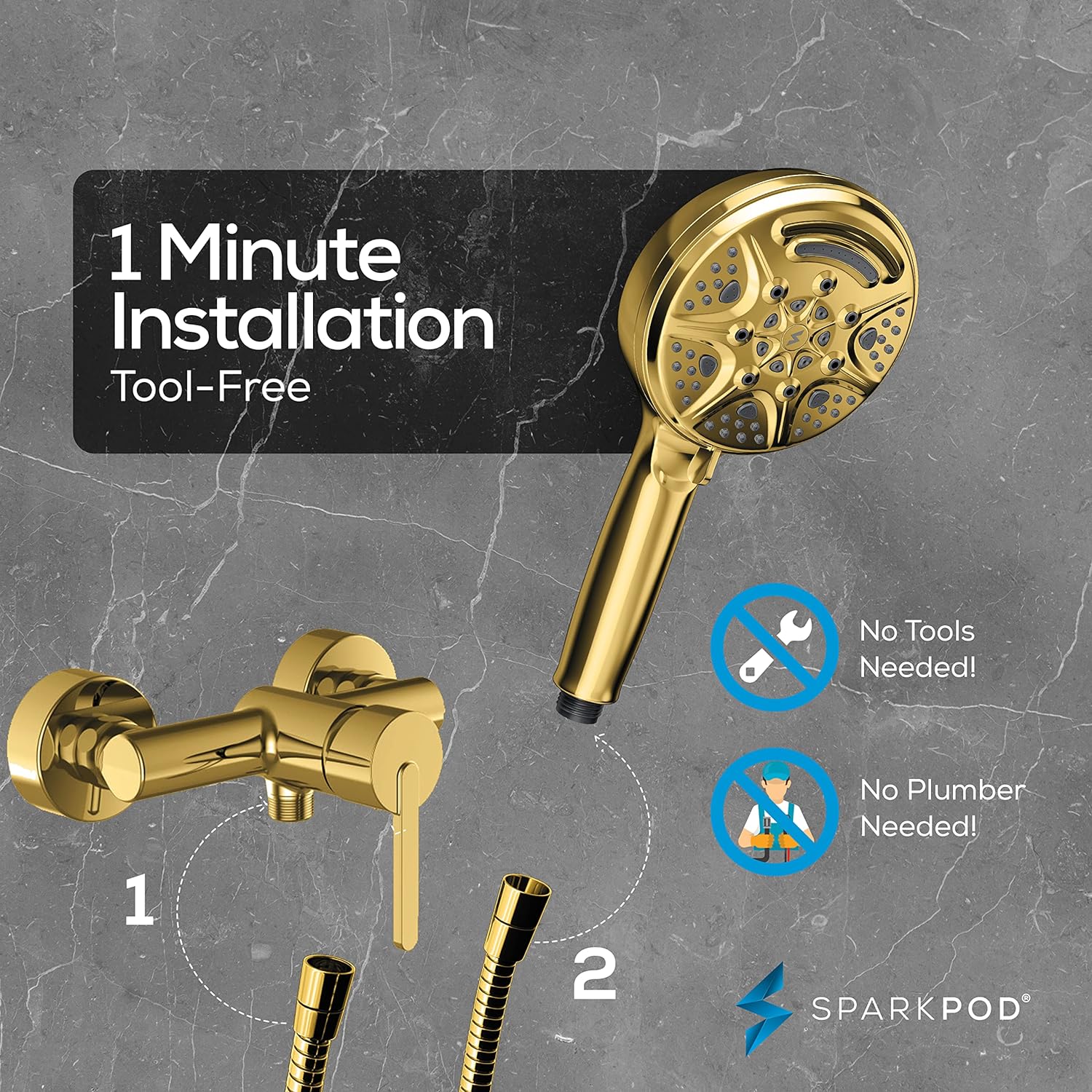SparkPod 5`` 9 Spray Setting Shower Head with On/Off Gold