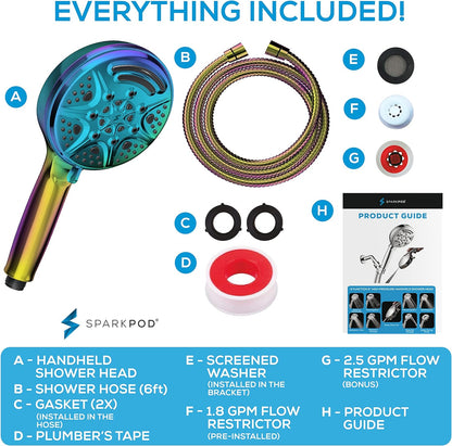 SparkPod 5`` 9 Spray Setting Shower Head with On/Off Rainbow