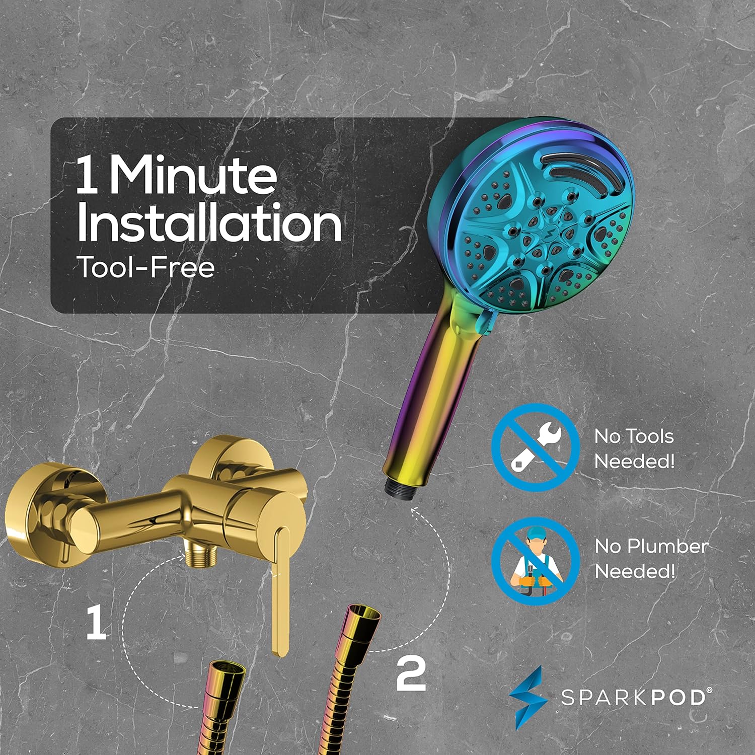 SparkPod 5`` 9 Spray Setting Shower Head with On/Off Rainbow