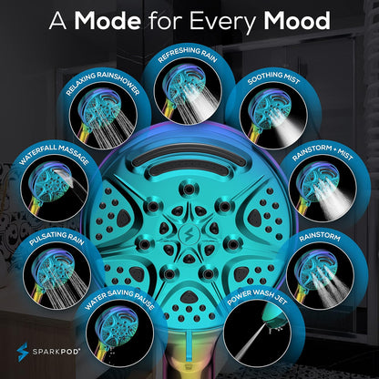 SparkPod 5`` 9 Spray Setting Shower Head with On/Off Rainbow