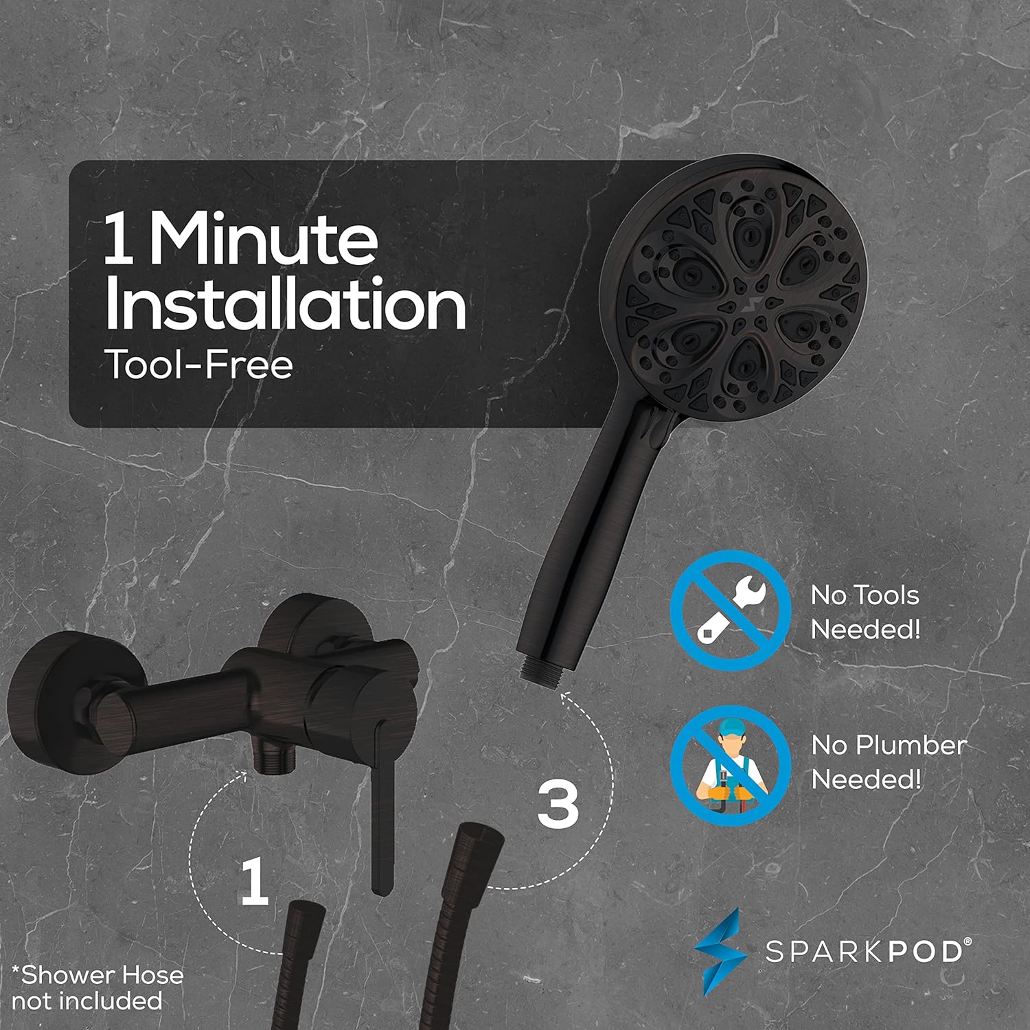 SparkPod Shower Head High Pressure and 10 Settings Bronze