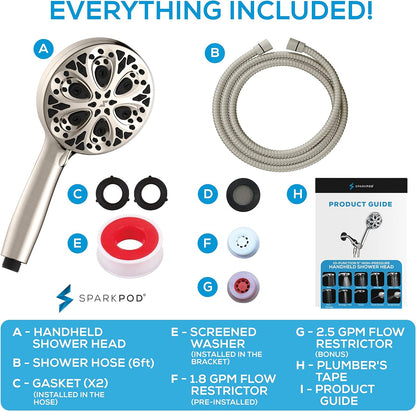 SparkPod Luxury Shower Head and Hose Set Brushed Nickel