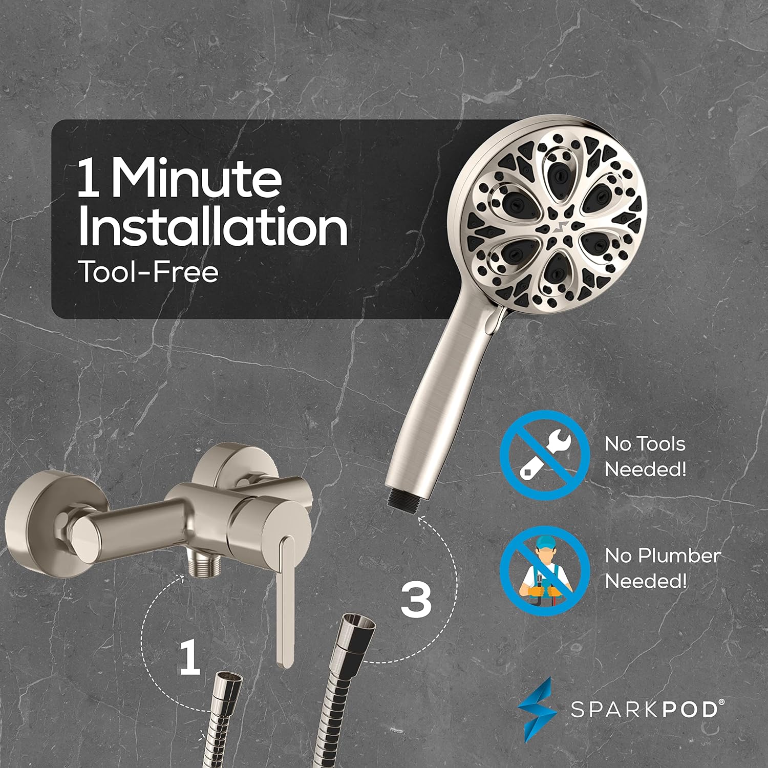 SparkPod Luxury Shower Head and Hose Set Brushed Nickel