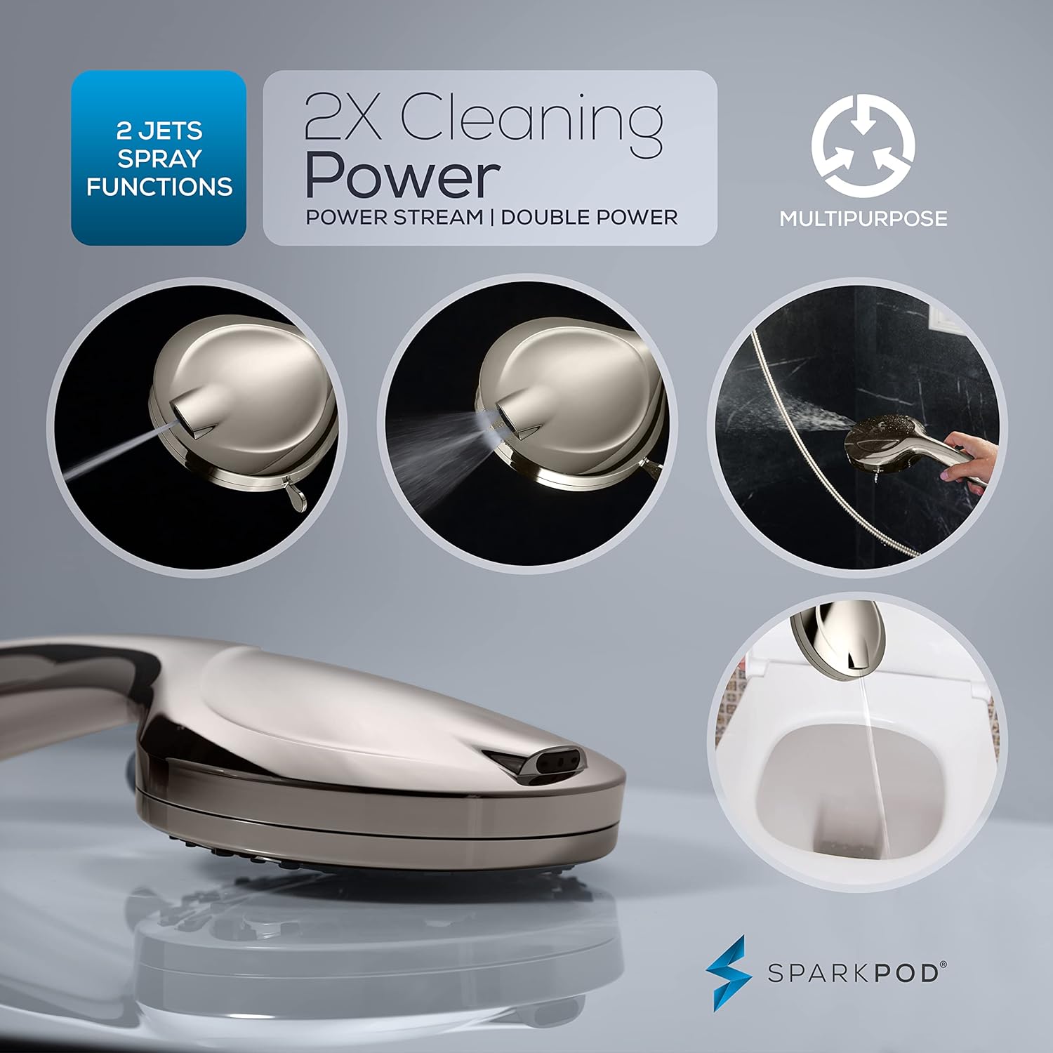 SparkPod Luxury Shower Head and Hose Set Brushed Nickel