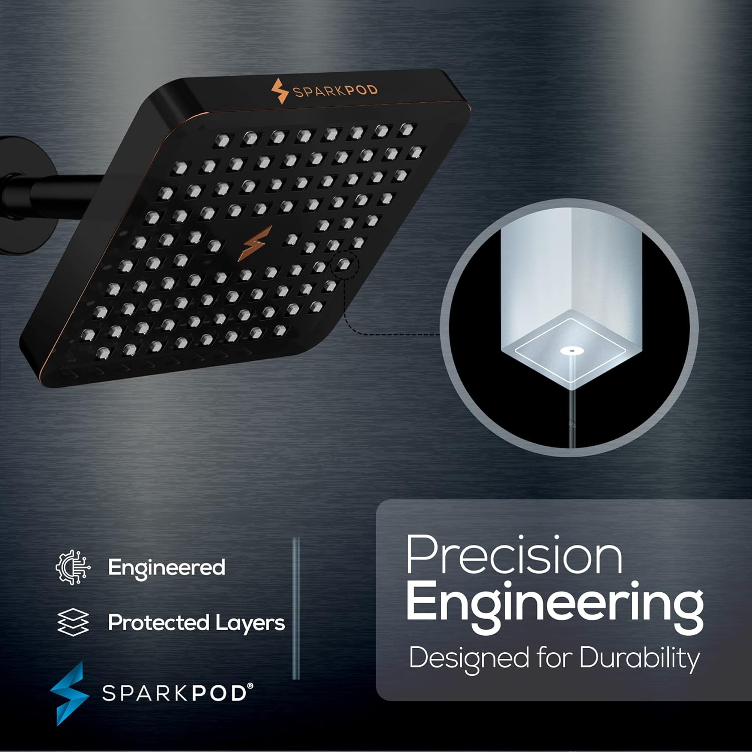 SparkPod Fixed Shower Head 15 cm Square Bronze