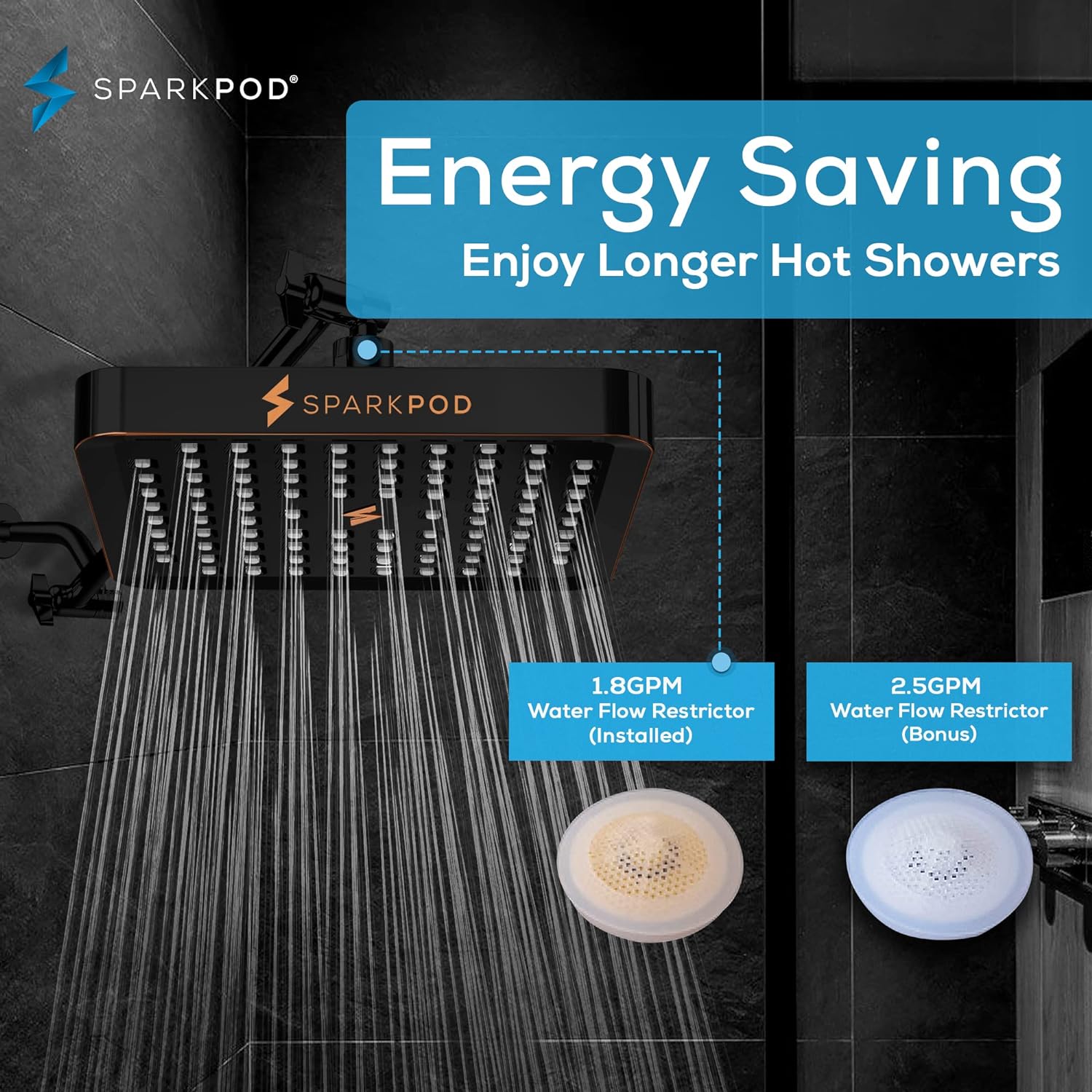 SparkPod Fixed Shower Head 15 cm Square Bronze