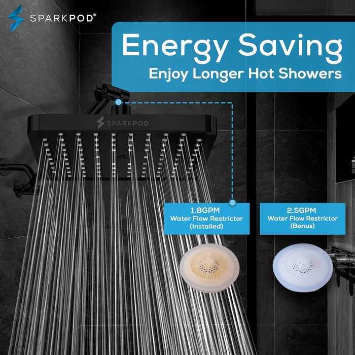 SparkPod Shower Head 8`` Square Matte Black