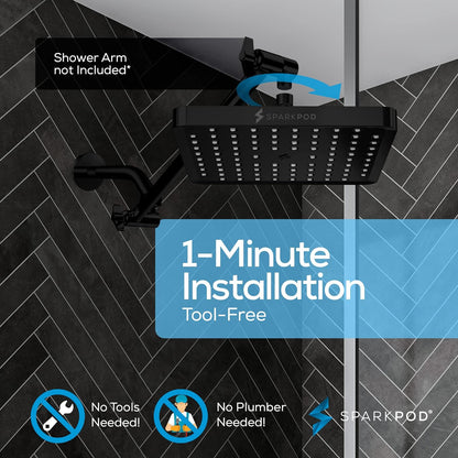 SparkPod Shower Head 8`` Square Matte Black