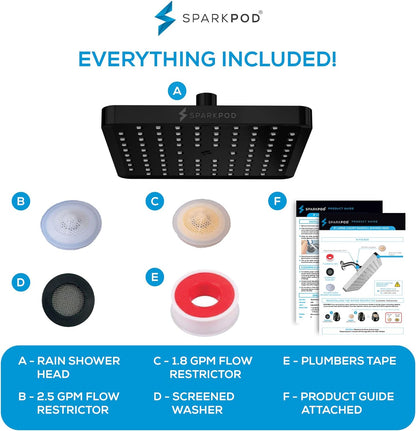 SparkPod Shower Head 8`` Square Matte Black