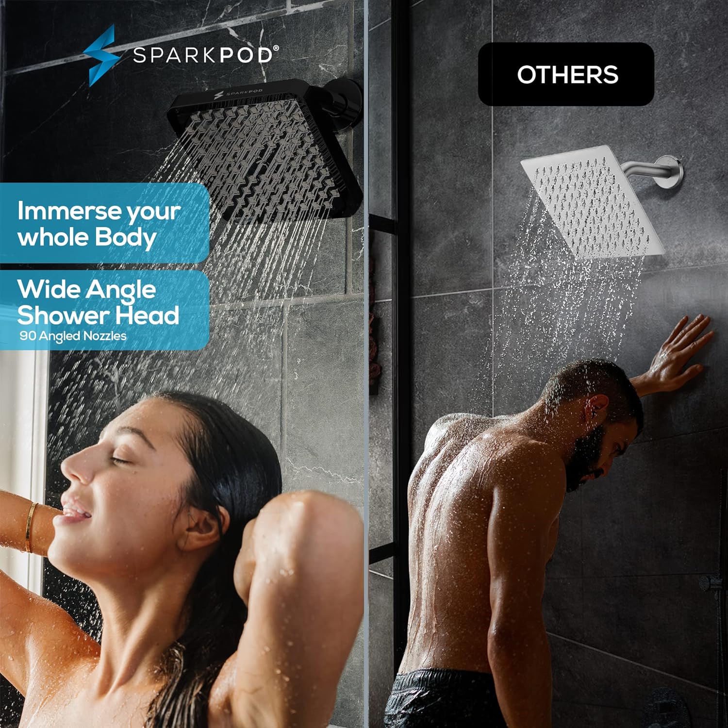 SparkPod Shower Head 8`` Square Matte Black