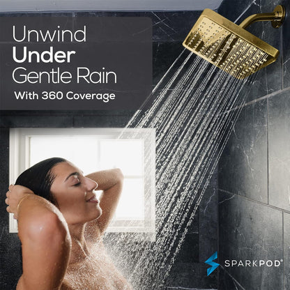 SparkPod Fixed Shower Head   High Pressure 20cm Square Gold