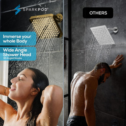 SparkPod Fixed Shower Head   High Pressure 20cm Square Gold