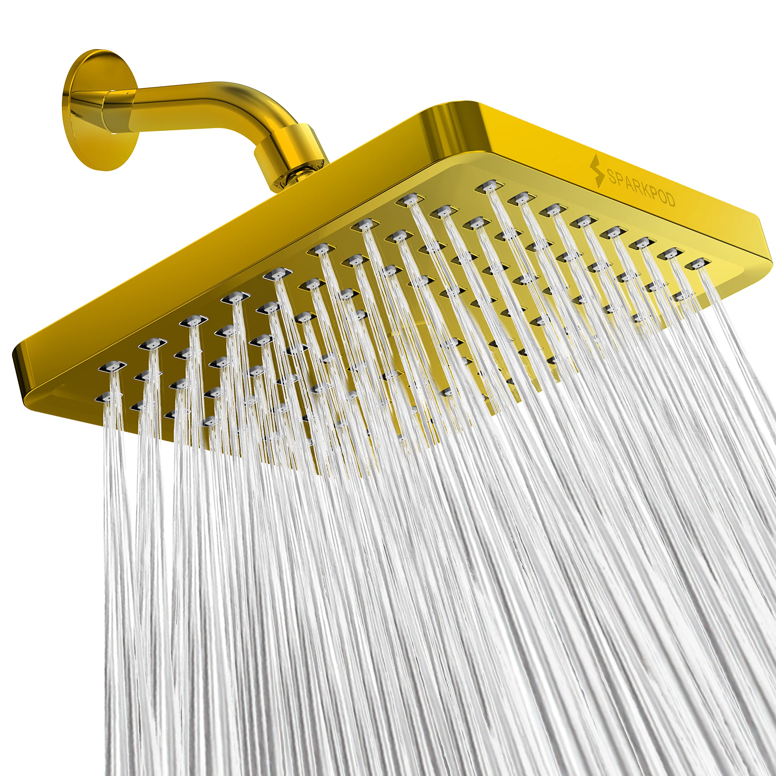 SparkPod Fixed Shower Head   High Pressure 20cm Square Gold