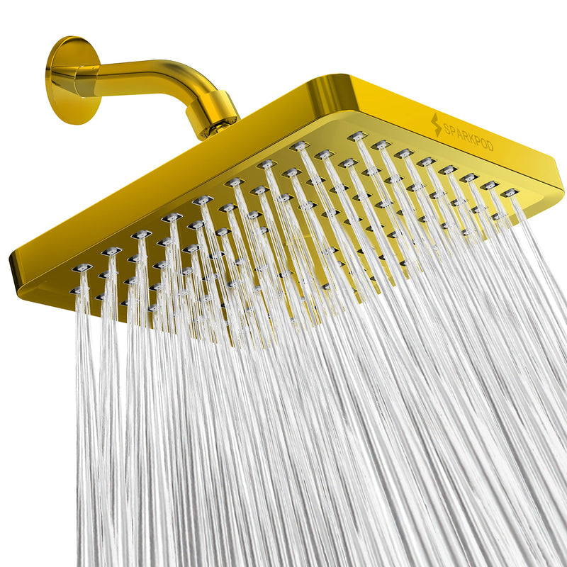 SparkPod Fixed Shower Head   High Pressure 20cm Square Gold