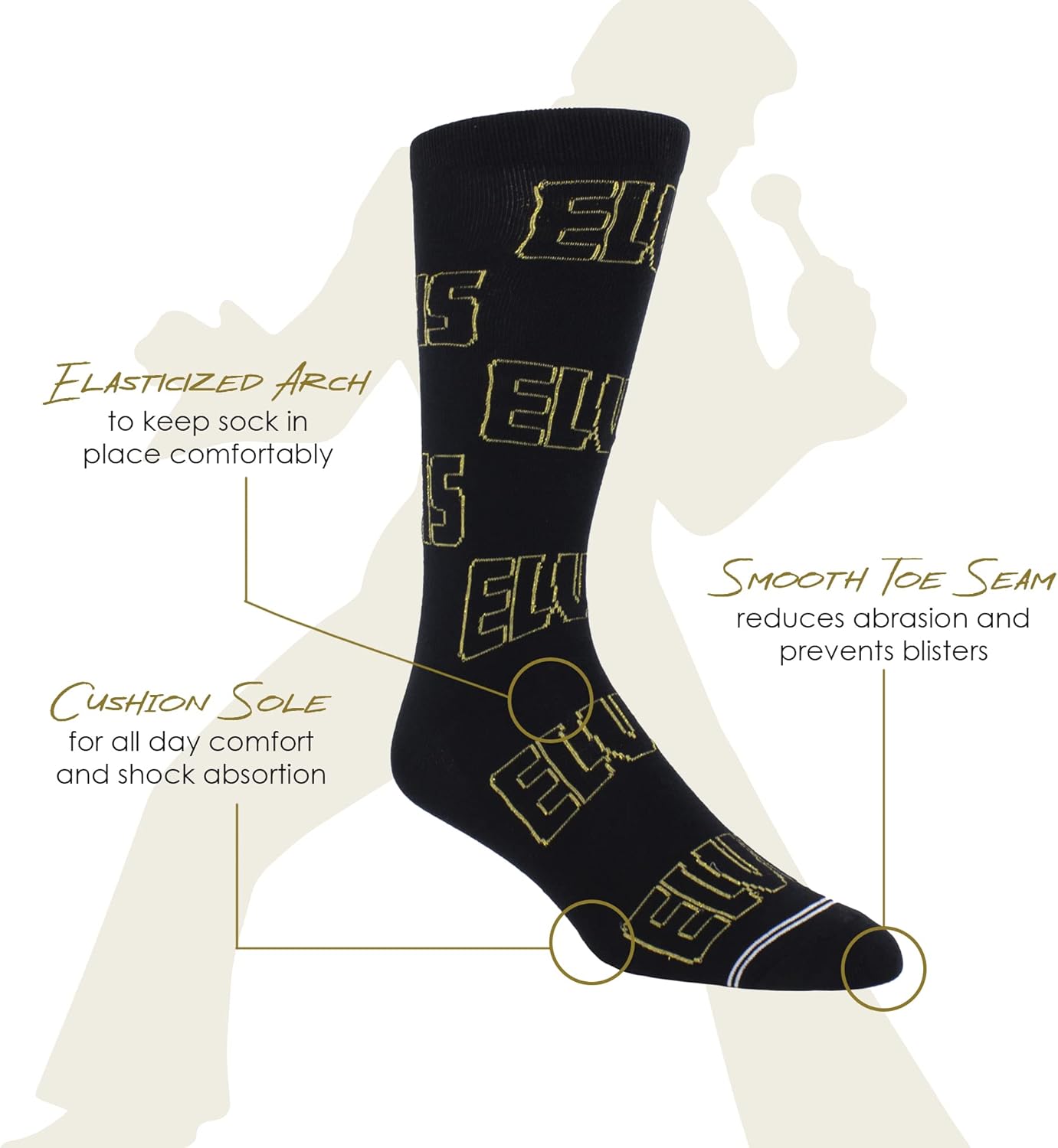 PERRI'S SOCKS - Elvis Crew Socken, Offiziell lizenzierte Rock Band Neuheit Socken, Weiche & Atmungsaktive Fun Socken für Männer & Frauen, Schwarze Geschenkbox, Medium