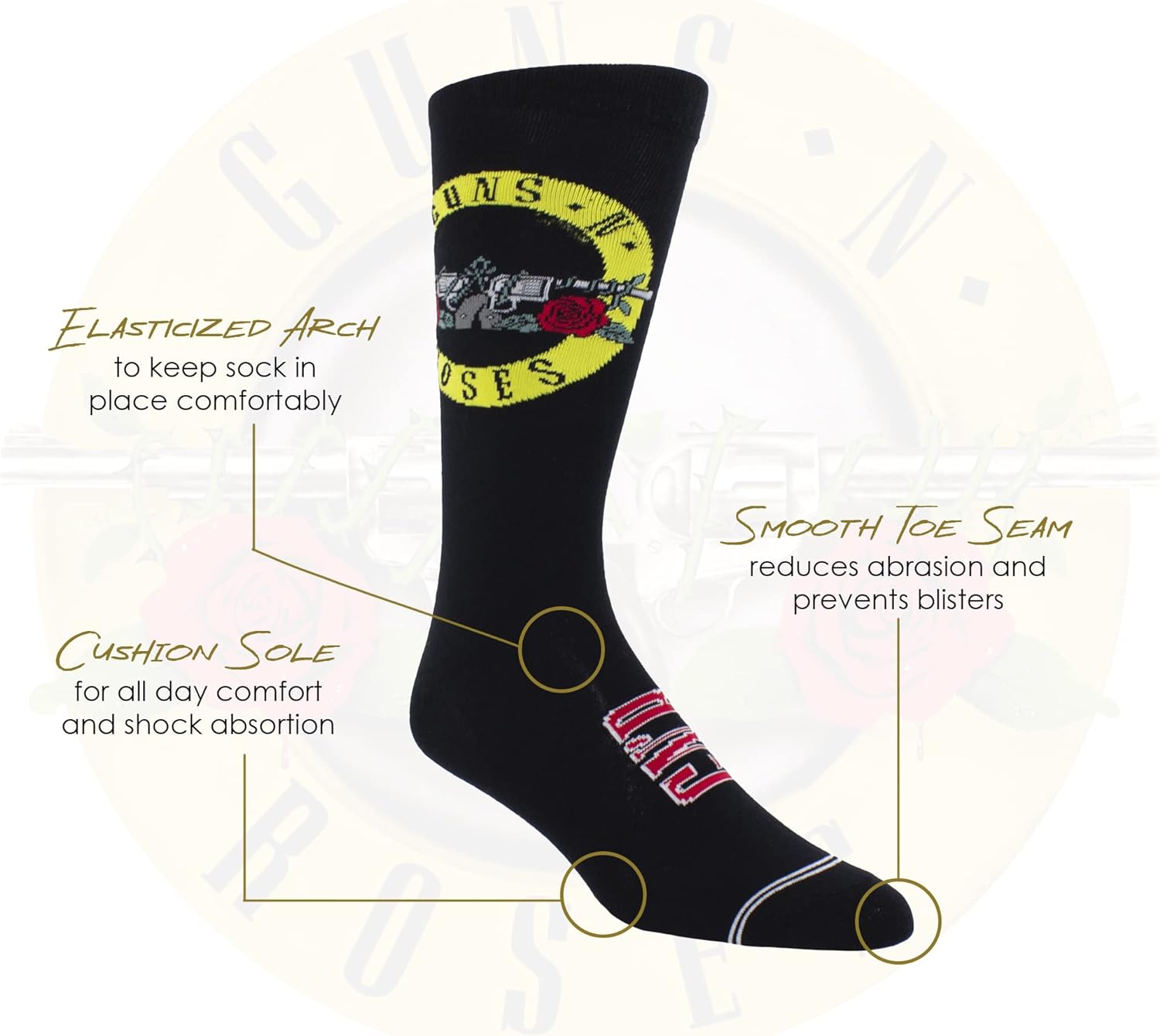 Guns N’ Roses Short Crew Socks, Officially Licensed Rock Band Novelty Socks, Premium Cushioned Socks for Men and Women