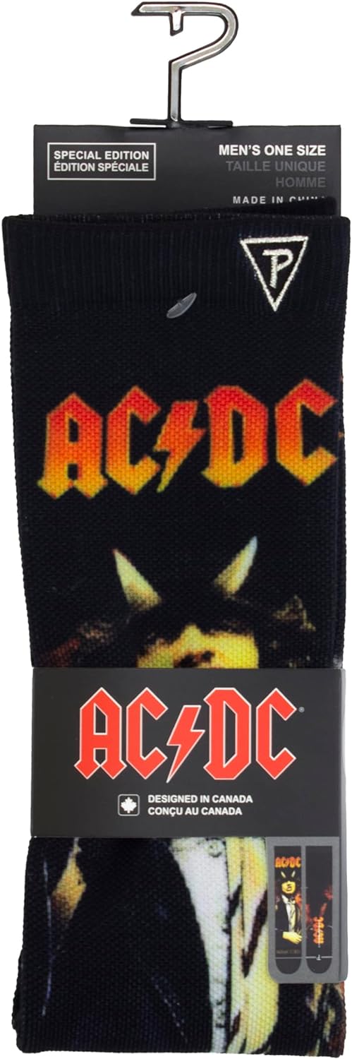PERRI'S SOCKS - ACDC Premium Crew Socks, Officially Licensed Rock Band Novelty Socks, Cushioned Fun Socks for Men & Women