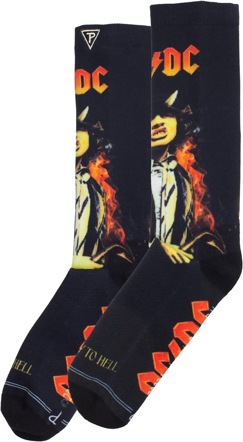 PERRI'S SOCKS - ACDC Premium Crew Socks, Officially Licensed Rock Band Novelty Socks, Cushioned Fun Socks for Men & Women
