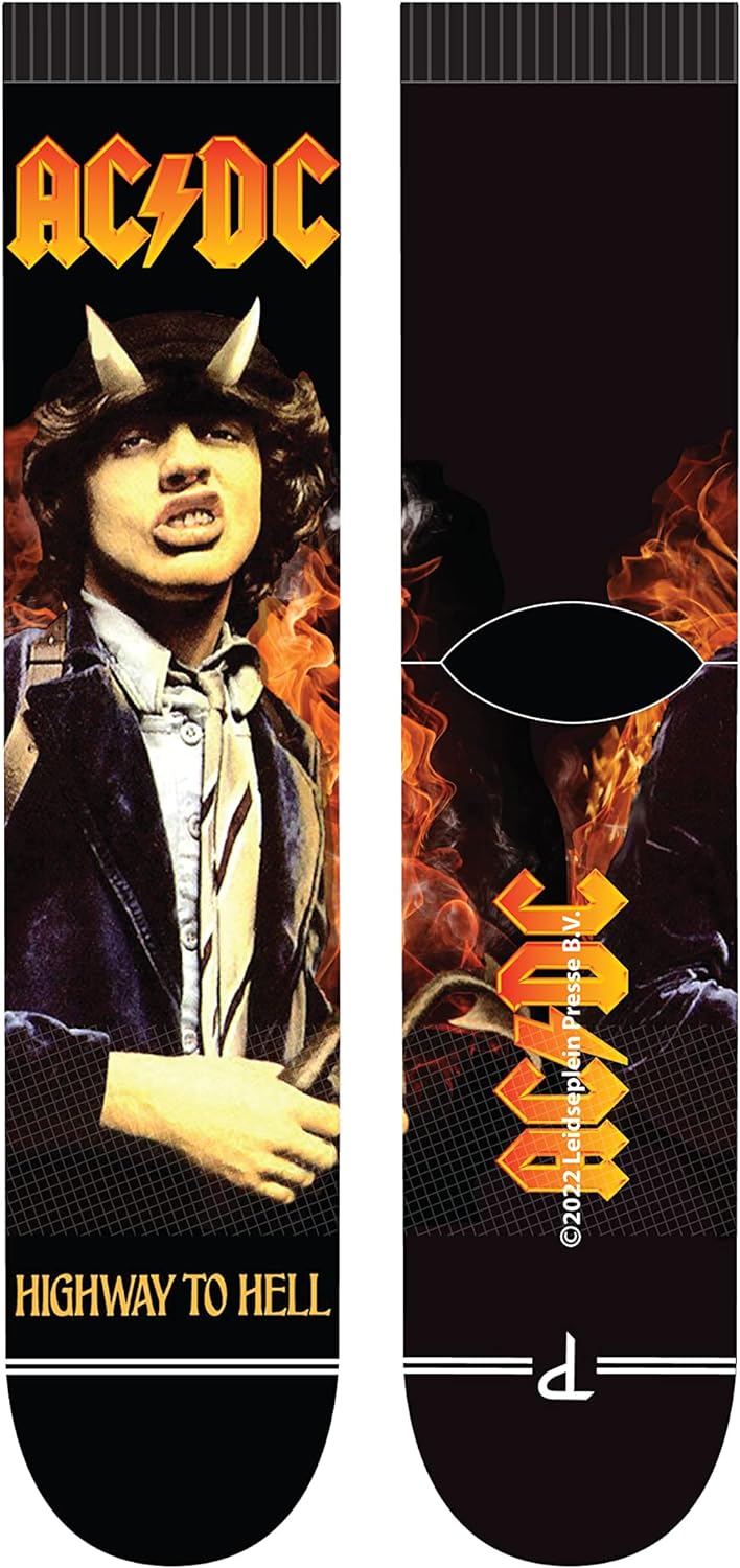 PERRI'S SOCKS - ACDC Premium Crew Socks, Officially Licensed Rock Band Novelty Socks, Cushioned Fun Socks for Men & Women
