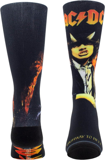 PERRI'S SOCKS - ACDC Premium Crew Socks, Officially Licensed Rock Band Novelty Socks, Cushioned Fun Socks for Men & Women