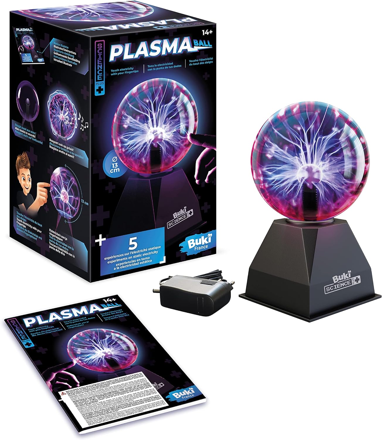 Buki France Plasma Ball 13cm, Touch & Sound Activated, Multi-Coloured Lightning, Electric Globe Lamp With UK Plug