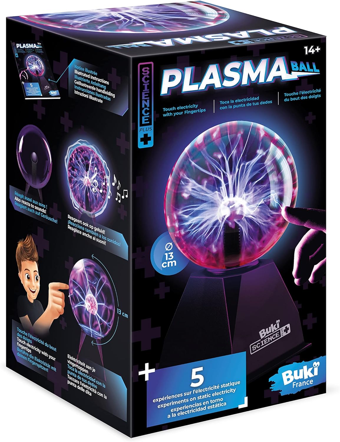 Buki France Plasma Ball 13cm, Touch & Sound Activated, Multi-Coloured Lightning, Electric Globe Lamp With UK Plug