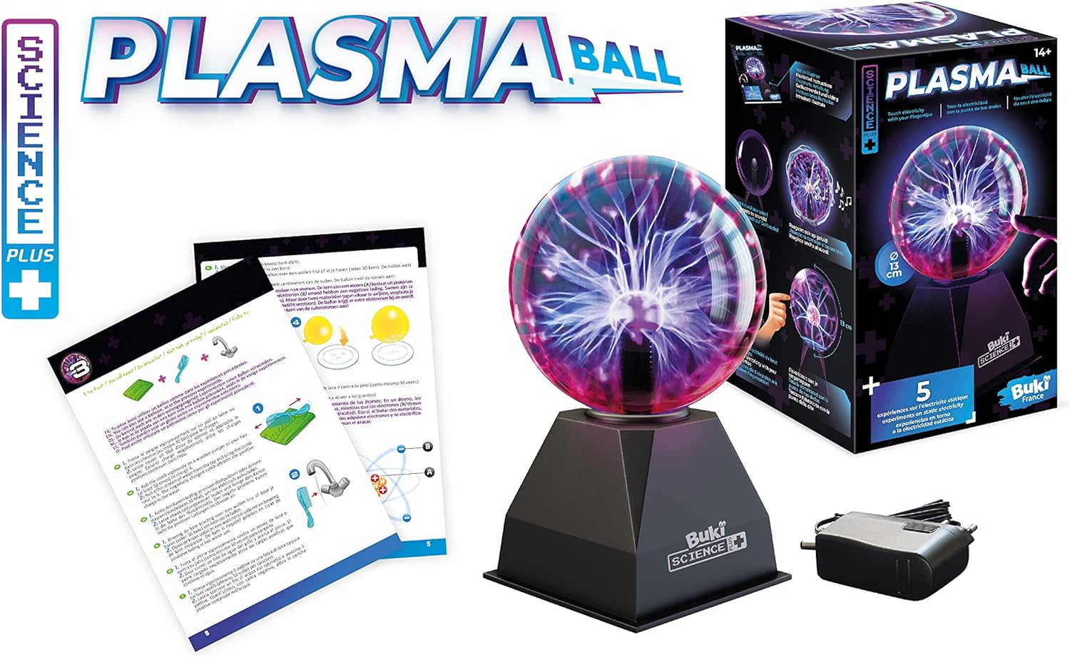 Buki France Plasma Ball 13cm, Touch & Sound Activated, Multi-Coloured Lightning, Electric Globe Lamp With UK Plug
