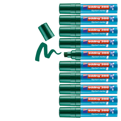 edding 388 flipchart marker - green - box of 10 - chisel nib 4-12 mm - marker for writing, drawing and marking on flipchart paper - does not bleed through - does not dry out