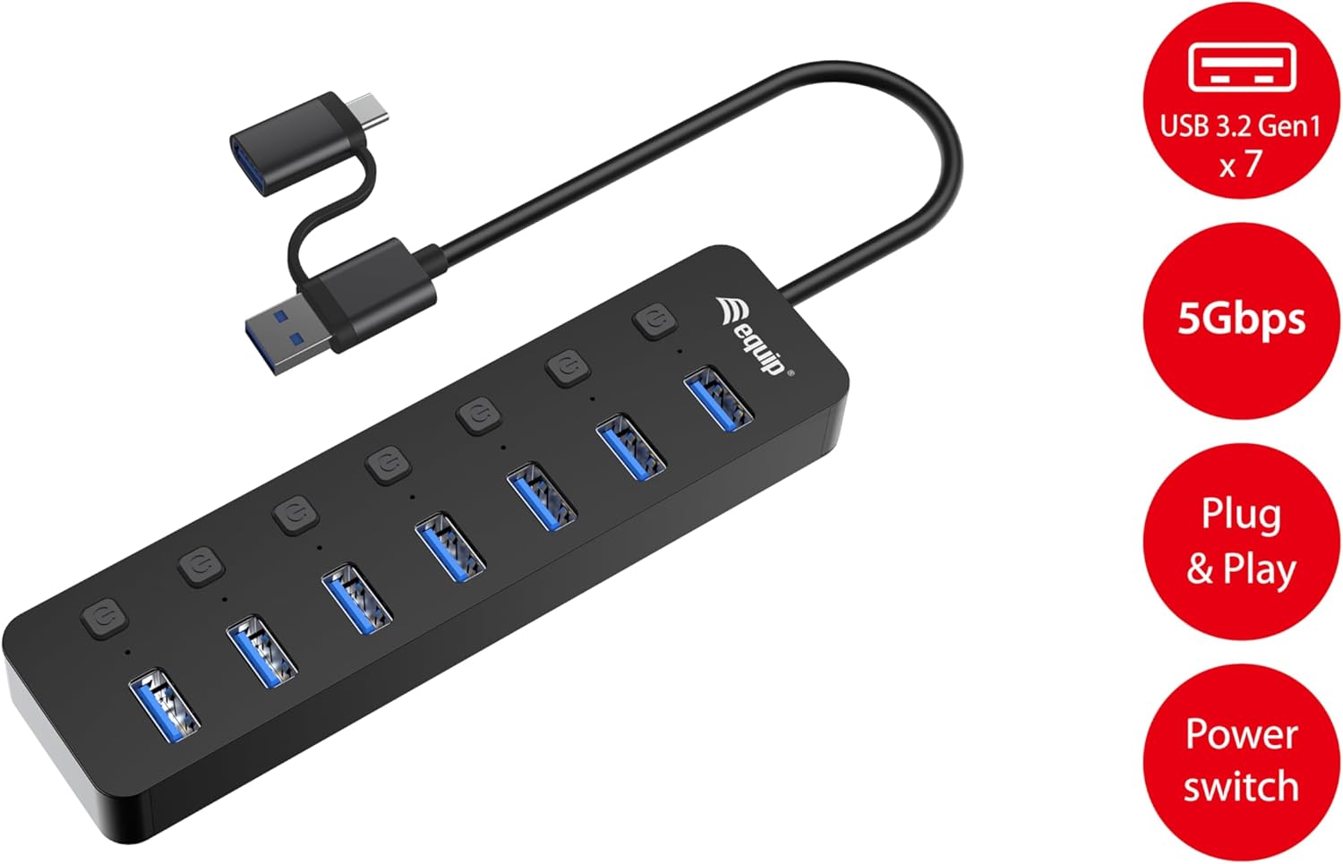 128965 interface hub USB 3.2 Gen 1 (3.1 Gen 1) Type-A 5000 Mbit/s Black