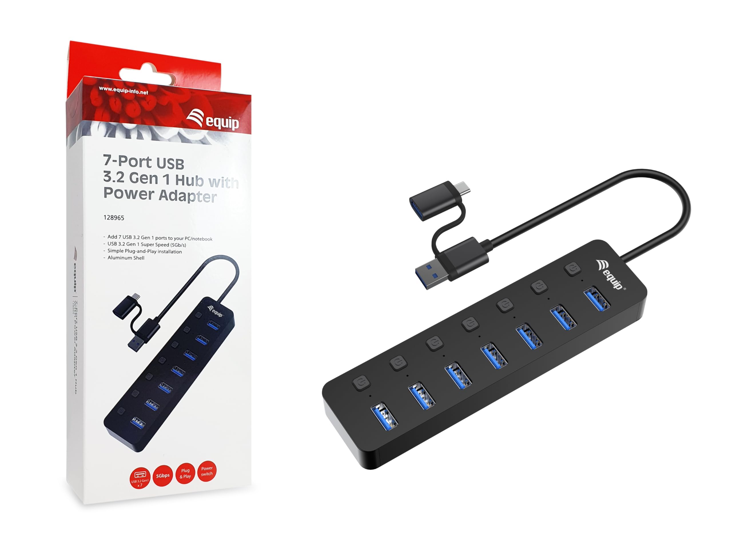 128965 interface hub USB 3.2 Gen 1 (3.1 Gen 1) Type-A 5000 Mbit/s Black