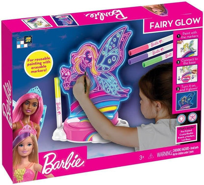 Barbie Fairy Glow Paint N' Light | Kit di pittura e luce Glow | 4 pennarelli e base per lampada a LED, luce notturna, gioco creativo, arti e mestieri, dai 3 anni in su