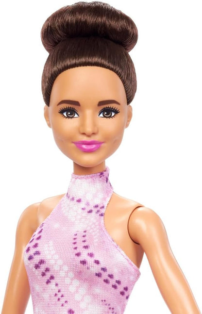 Barbie Careers Fashion Doll & Accessories, Brunette in Removable Pink Skate Outfit with Ice Skates & Trophy, HRG37