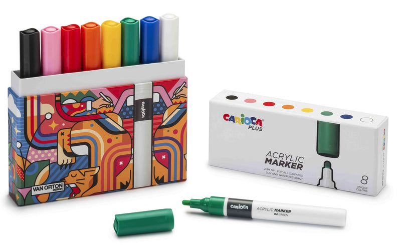 Carioca Plus Markeerstift van acryl, zon- en waterbestendig, punt Ø 2 mm, stijve verpakking, 8 stuks