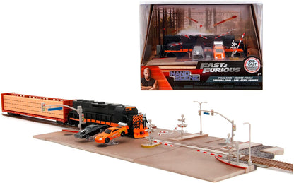 Jada- Fast & Furious Diorama Escena del Tren- Paso a Nivel con Tren de la Primera Película de Fast & Furious, Incluye Dos Nano Vehículos y Accesorios, A Partir de 8 años (253203094