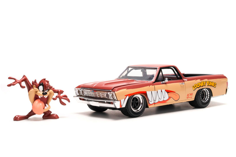 JADA Looney Tunes Chevy EL Camino including Tazmanian Devil Figure, Metal Model Car, 1:24, Doors for Opening, 19 cm, for Fans and Children from 8 Years