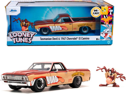 JADA Looney Tunes Chevy EL Camino including Tazmanian Devil Figure, Metal Model Car, 1:24, Doors for Opening, 19 cm, for Fans and Children from 8 Years