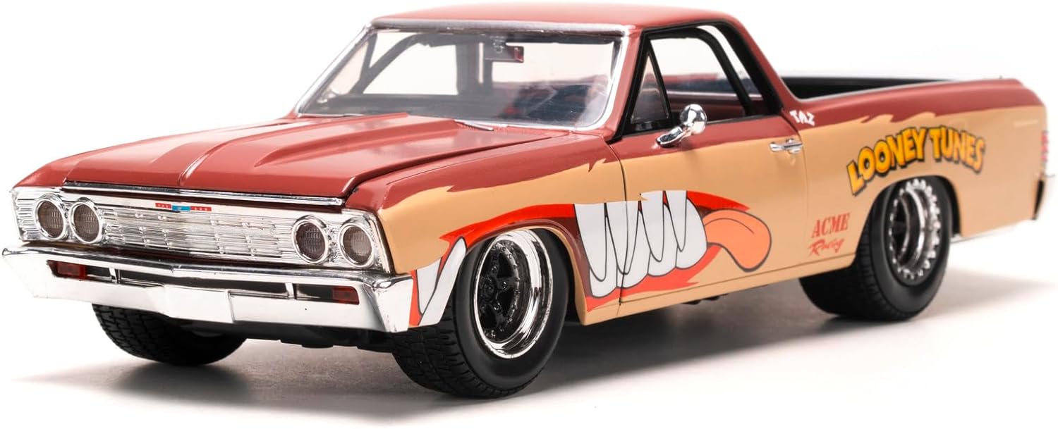 JADA Looney Tunes Chevy EL Camino including Tazmanian Devil Figure, Metal Model Car, 1:24, Doors for Opening, 19 cm, for Fans and Children from 8 Years