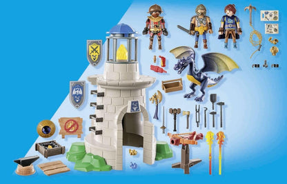 PLAYMOBIL Novelmore 71483 Torre de Caballeros con Herrero y dragón, los Caballeros de Novelmore contra los Bandidos de Burnham, Juegos de rol imaginativos, Juguetes para niños a Partir de 4 años