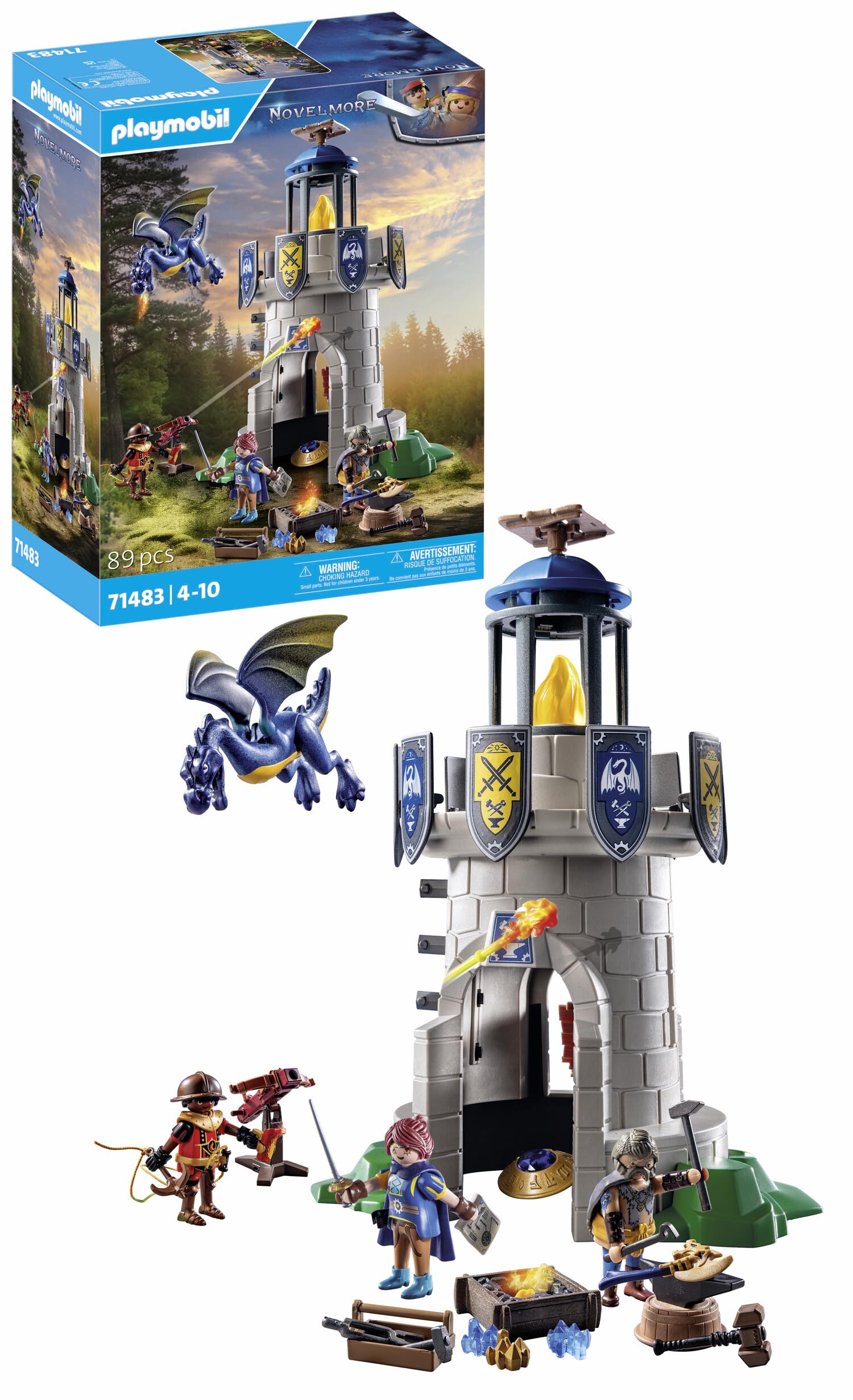 PLAYMOBIL Novelmore 71483 Torre de Caballeros con Herrero y dragón, los Caballeros de Novelmore contra los Bandidos de Burnham, Juegos de rol imaginativos, Juguetes para niños a Partir de 4 años